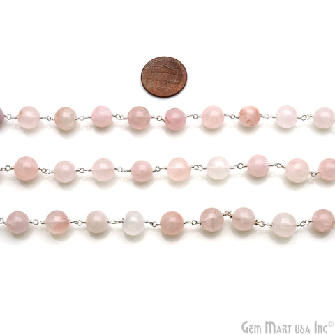 Rose Quartz 8-9mm Silver Plated Cabochon Beads Rosary Chain