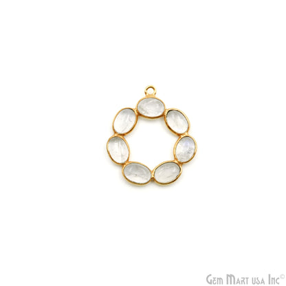 Rainbow Moonstone Round Shape 27x23mm Gold Plated Bezel Component