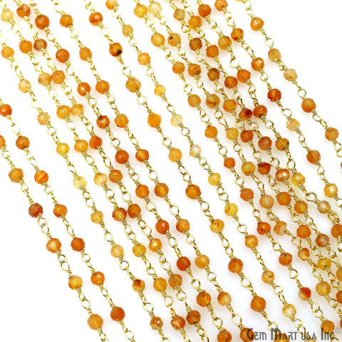 Carnelian Faceted Bead 2.5-3mm Gold Wire Wrapped Gemstone Beads Rosary Chain