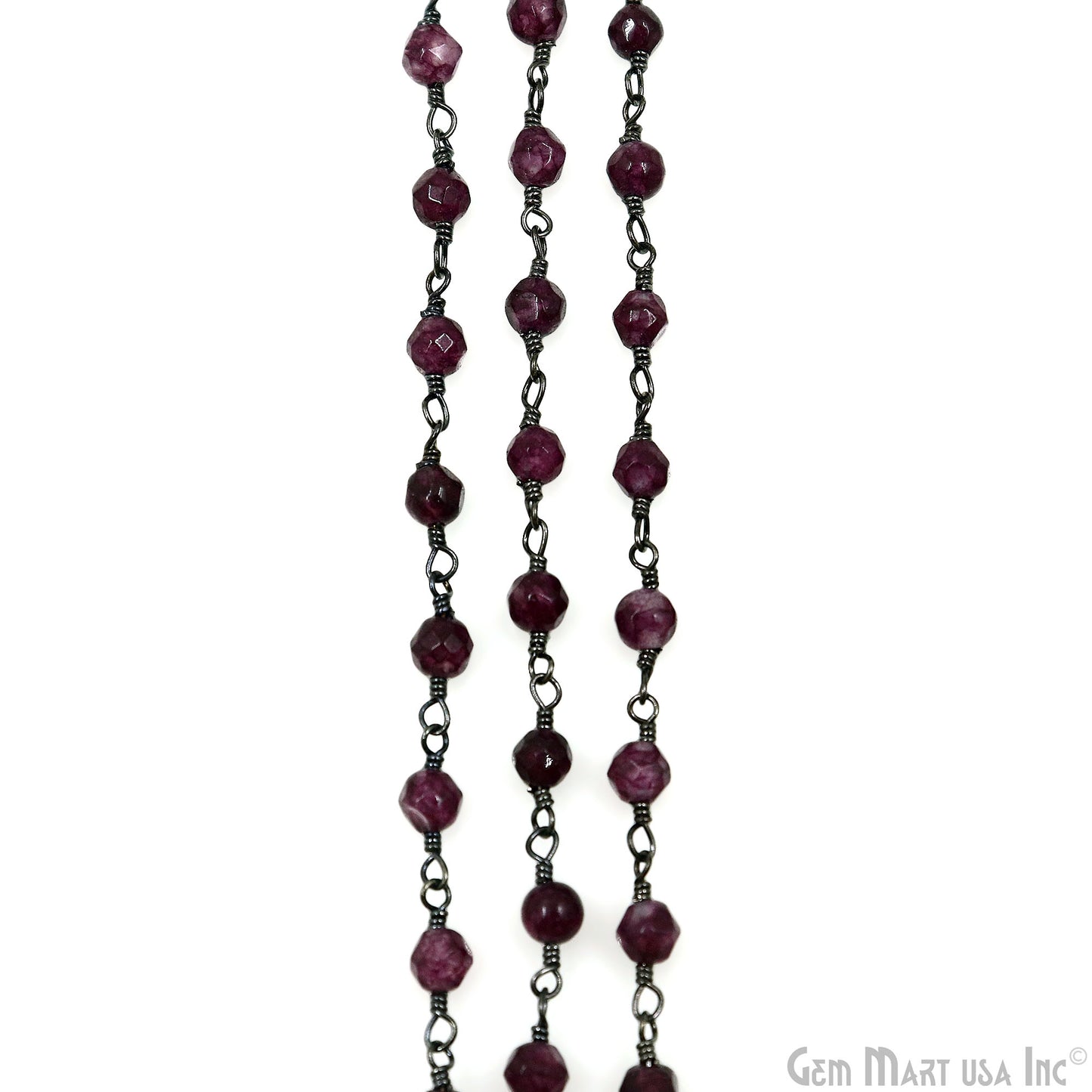 Dark Purple Jade Beads 4mm Oxidized Wire Wrapped Rosary Chain