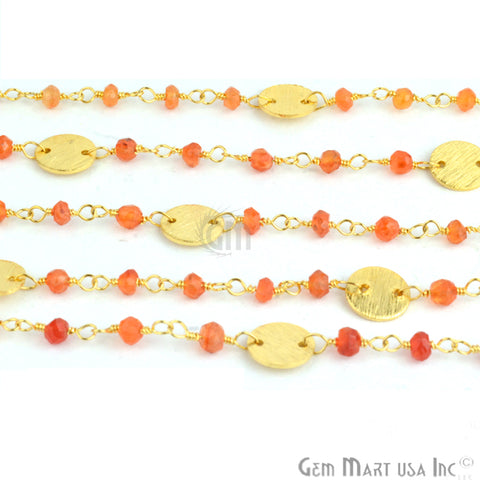 Carnelian Beads With Round Finding Wire Wrapped Fancy Rosary Chain - GemMartUSA