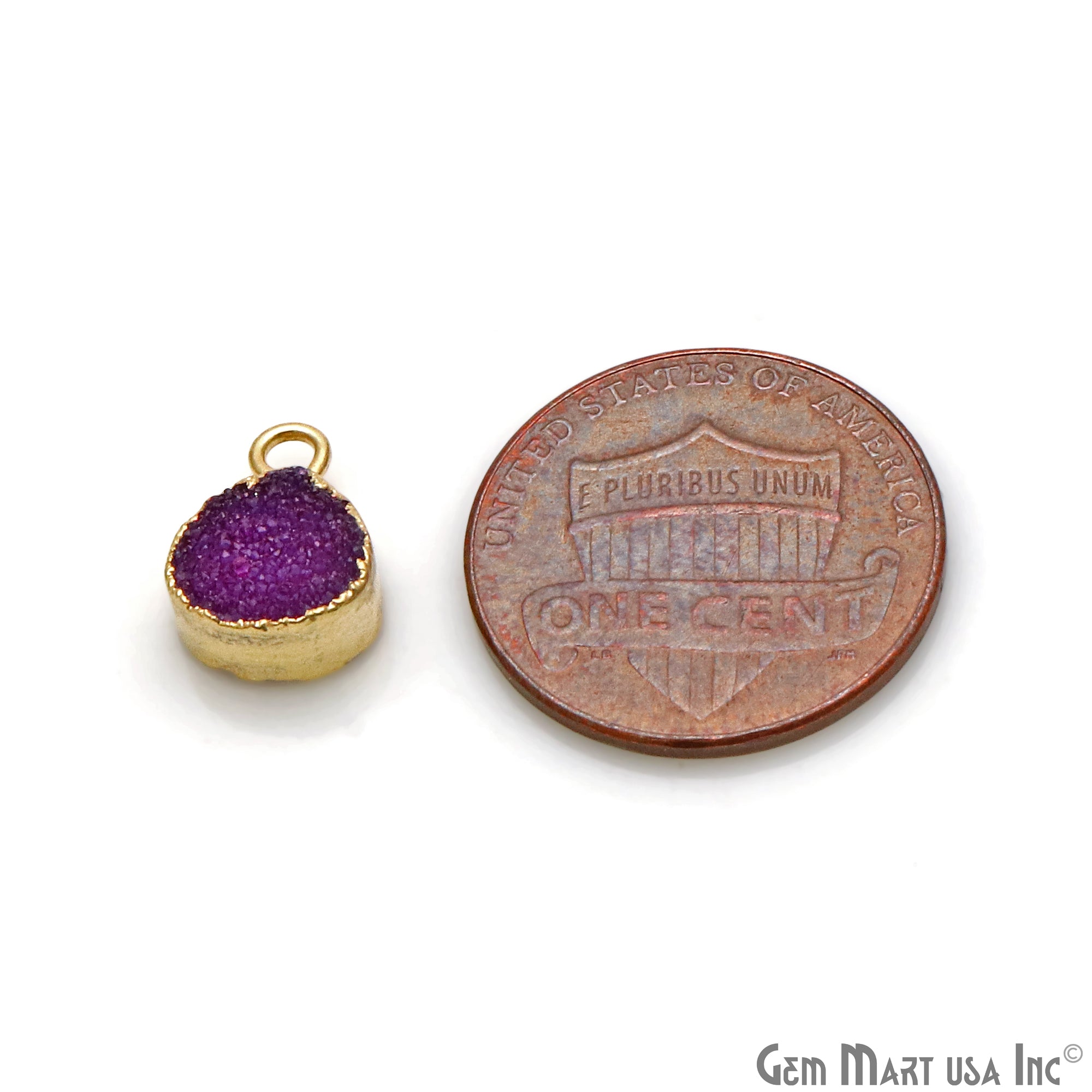 Purple Druzy Heart 8mm Gold Edge Single Bail Connector (Pick Lot Size) - GemMartUSA