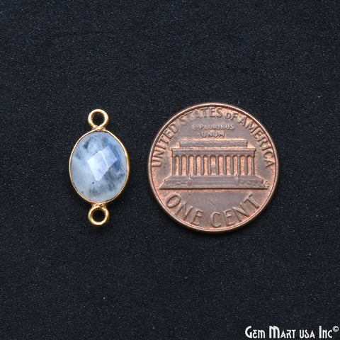 Rainbow Moonstone Faceted Oval 8x10mm Gold Plated Double Bail Connector