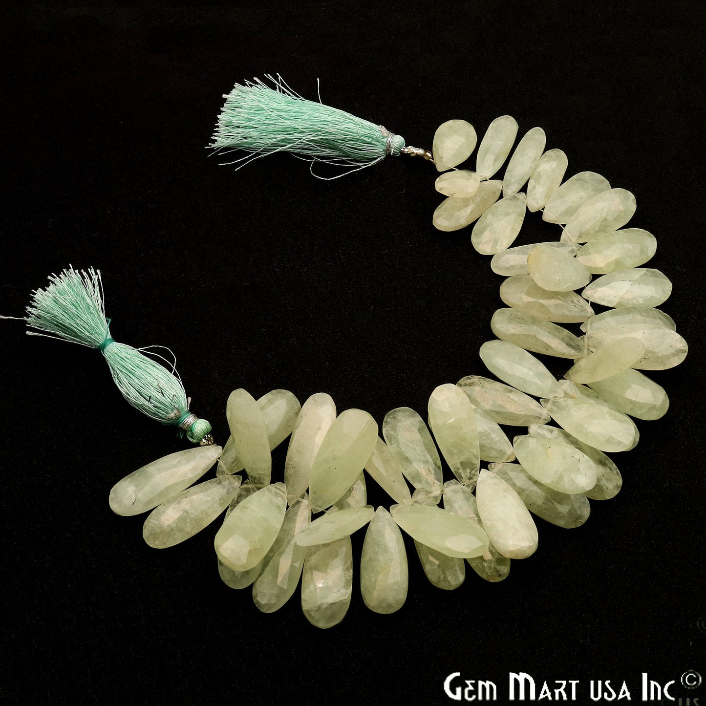 Green Apophyllite Pears 28x10mm Crafting Beads Gemstone Briolette Strands 8 Inch - GemMartUSA