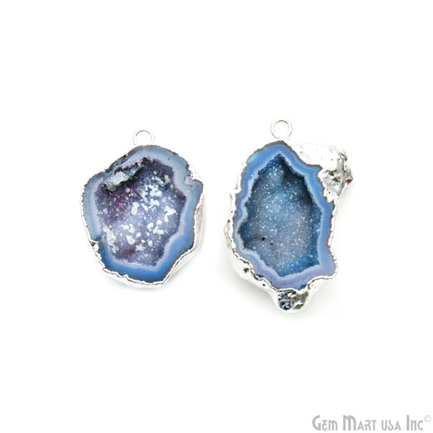 Geode Druzy 42x23mm Organic Silver Electroplated Single Bail Gemstone Earring Connector 1 Pair