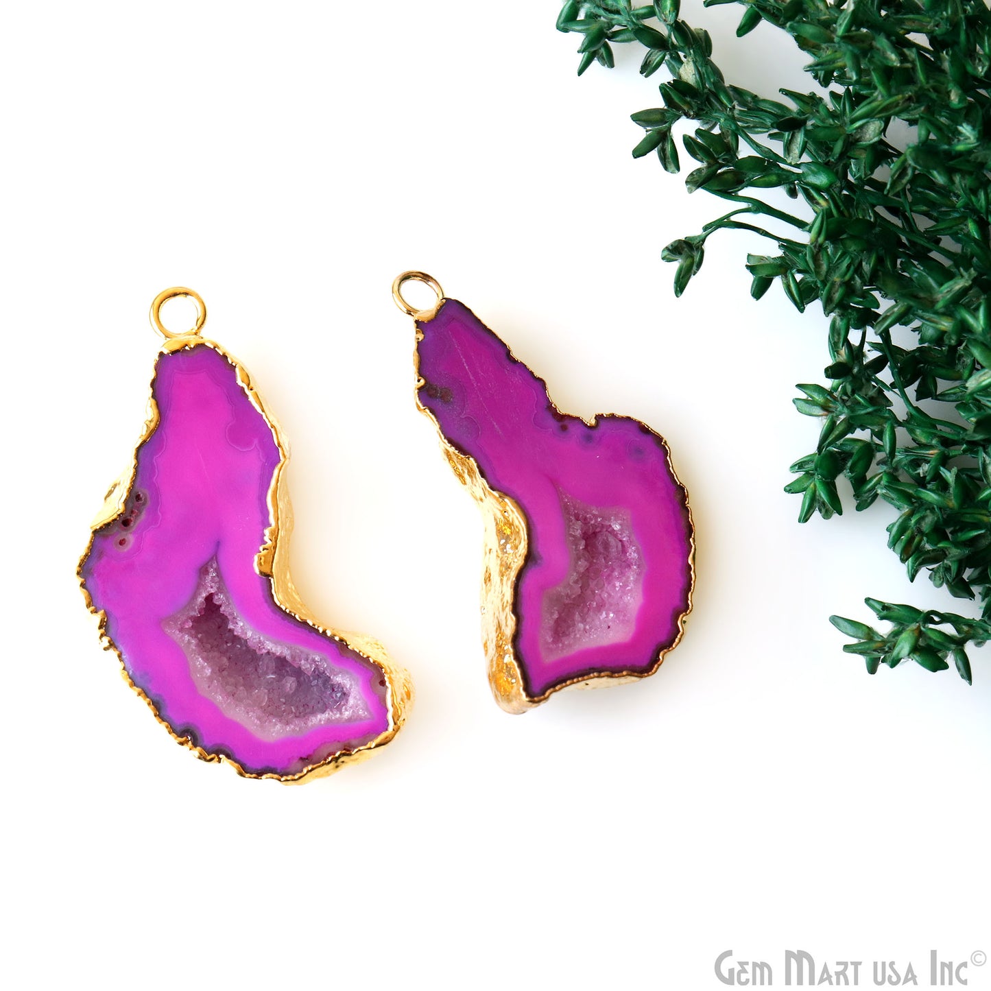 Geode Druzy 17x43mm Organic Gold Electroplated Single Bail Gemstone Earring Connector 1 Pair