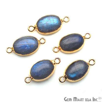 Labradorite Oval Cabochon 10x14mm Gold Edged Double Bail Connector - GemMartUSA