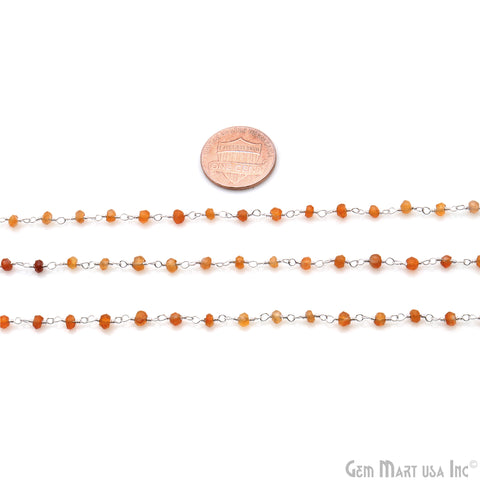Carnelian 2-2.5mm Round Tiny Beads Silver Plated Rosary Chain