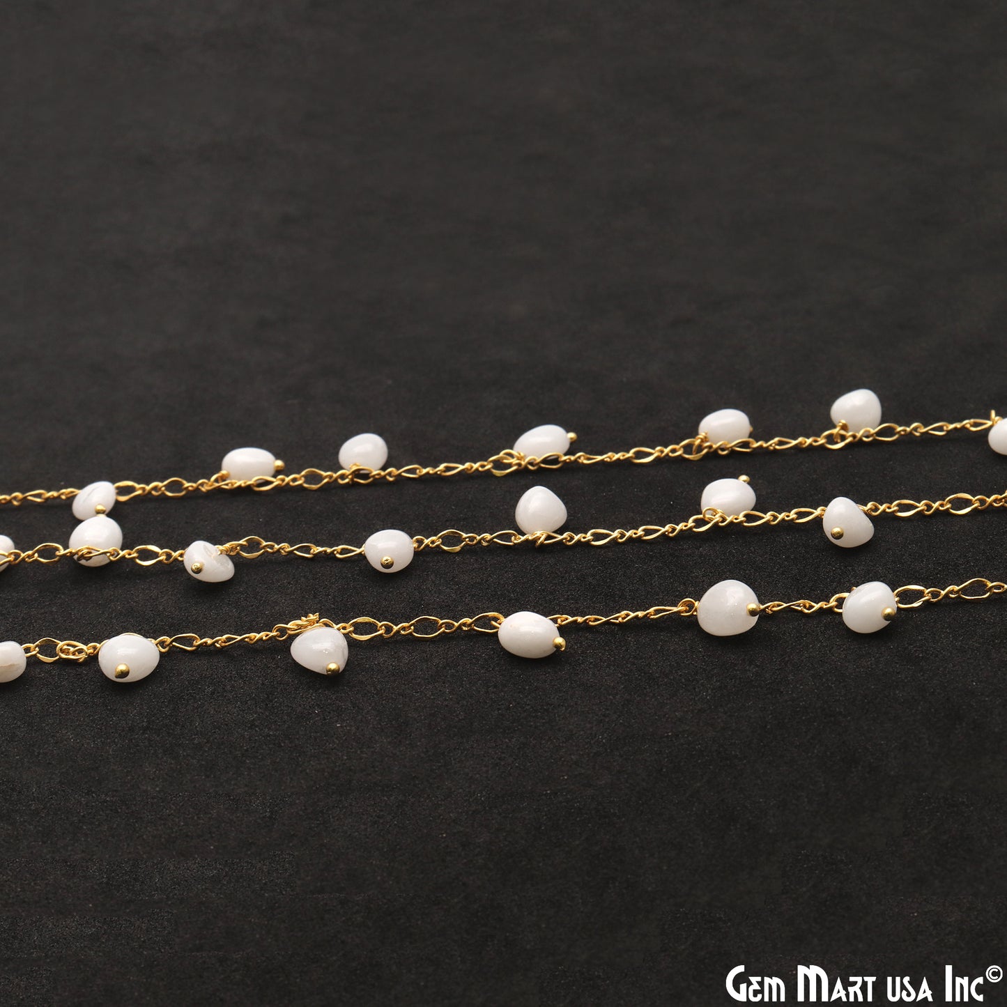 White Agate Tumble Beads 8x5mm Gold Plated Cluster Dangle Chain