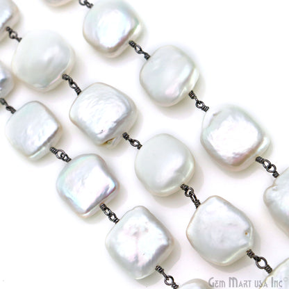 Pearl Square Beads 13mm Oxidized Wire Wrapped Rosary Chain