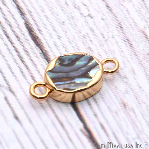 Abalone Shell Oval Gold Electroplated Double Bail 8x10mm Gemstone Connector - GemMartUSA