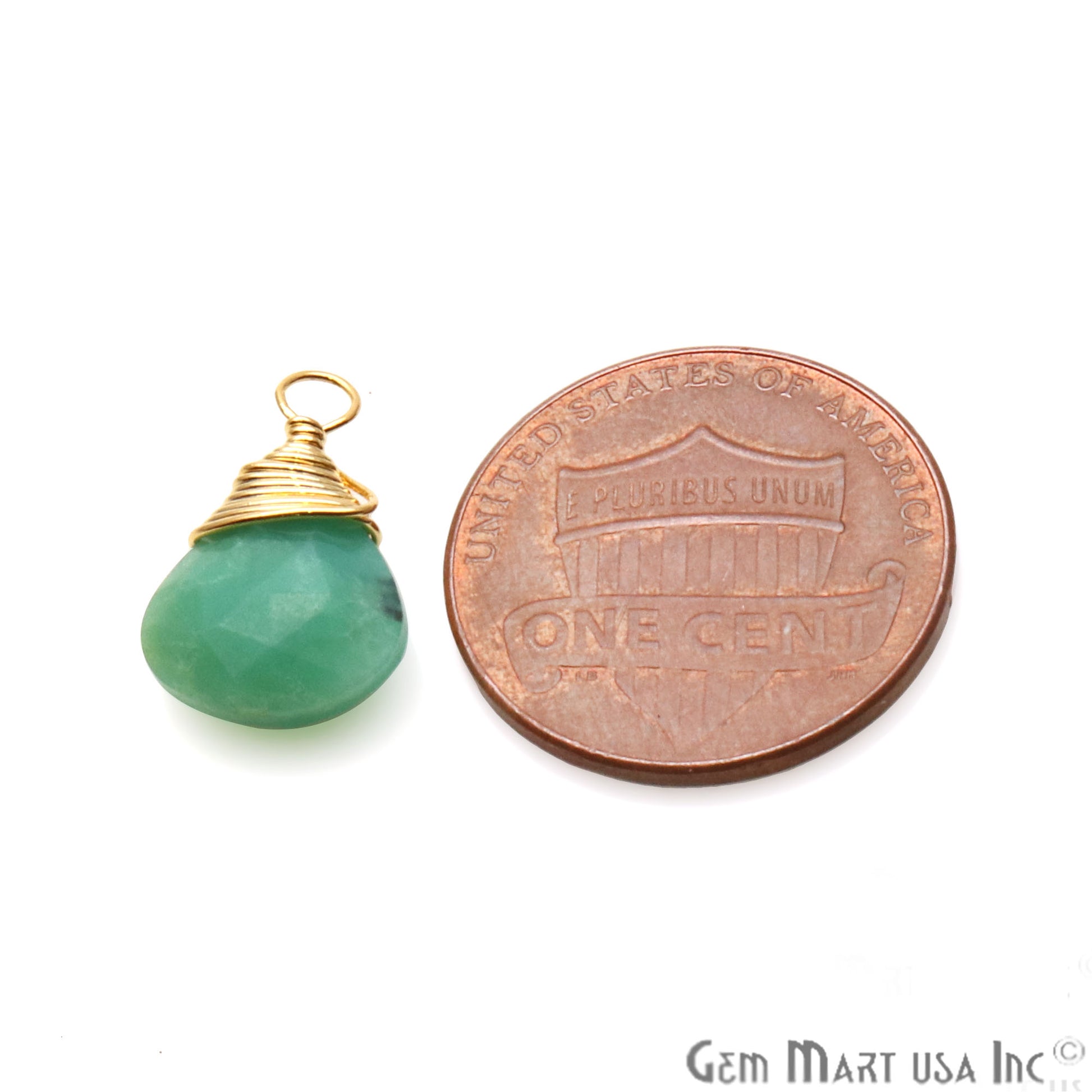 Chrysoprase Drop 15x9mm Gold Wire Wrapped Gemstone Connector - GemMartUSA