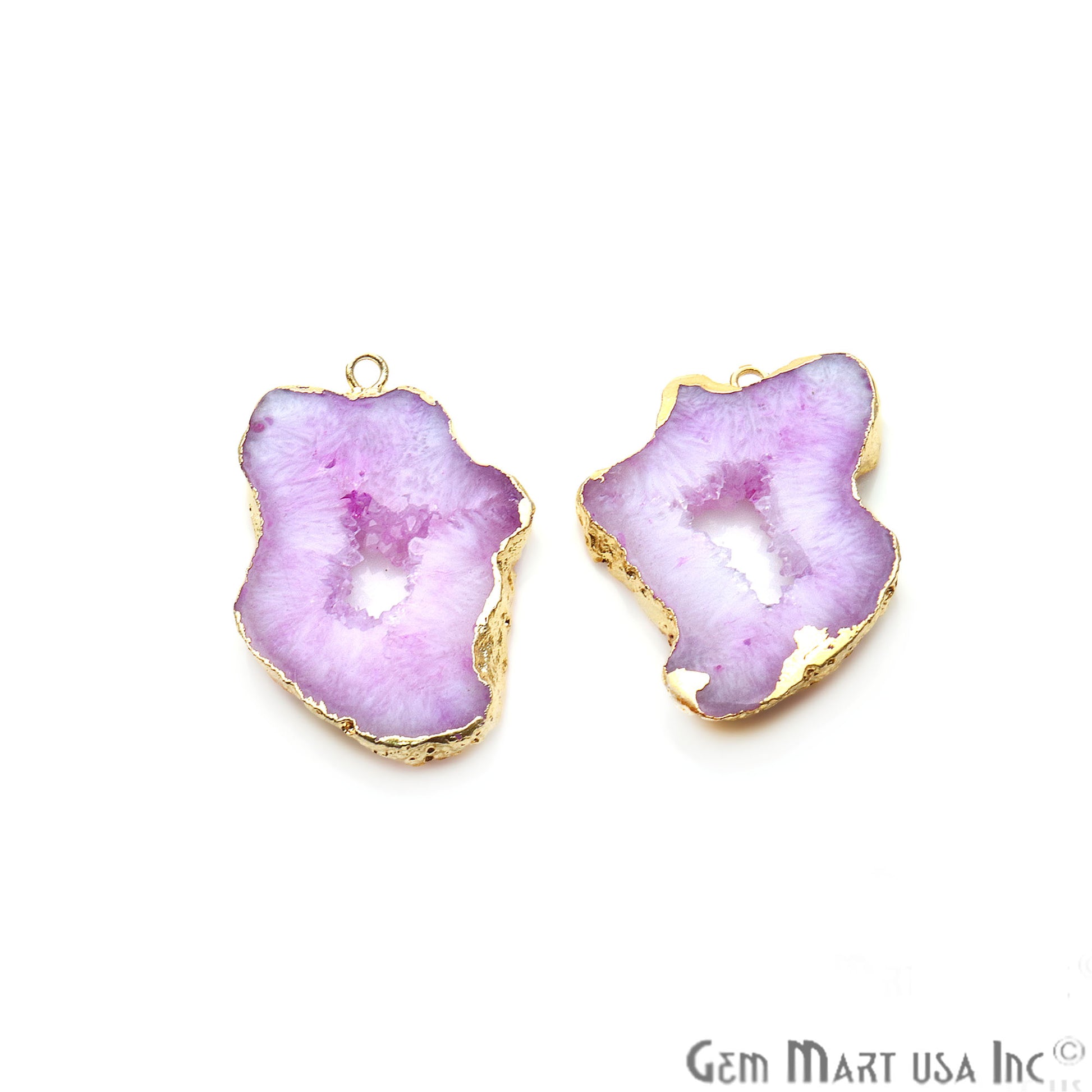 Agate Slice 19x34mm Organic Gold Electroplated Gemstone Earring Connector 1 Pair - GemMartUSA