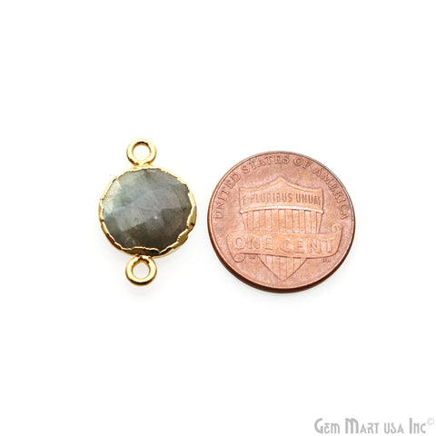 Labradorite Round 12mm Gold Electroplated Double Bail Gemstone Connector