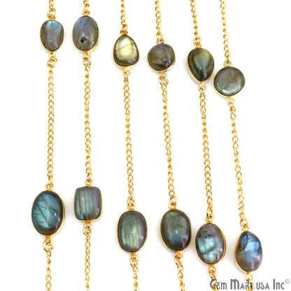 Labradorite Mix Shape 10-15mm Gold Plated Link Bezel Connector Chain