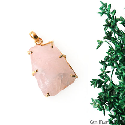 Natural Morganite Organic 31x22mm Gold Plated Prong Setting Single Bail Gemstone Pendant