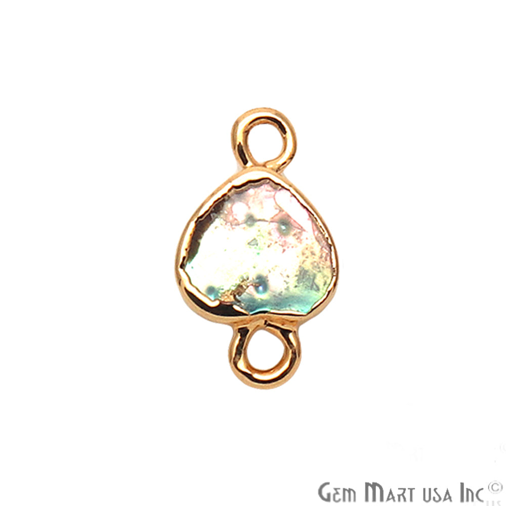 Abalone Shell Heart Gold Electroplated Double Bail 8mm Gemstone Connector - GemMartUSA
