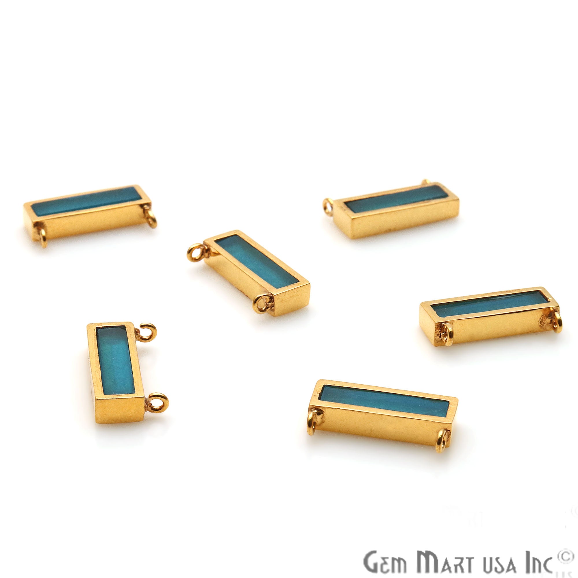 Blue Topaz Gold Plated 15x7mm Rectangle Shape Double Bail Bar Pendant - GemMartUSA