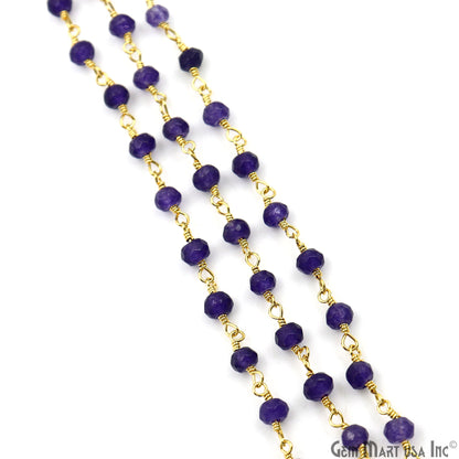 Amethyst Jade Faceted Beads 4mm Gold Plated Gemstone Rosary Chain