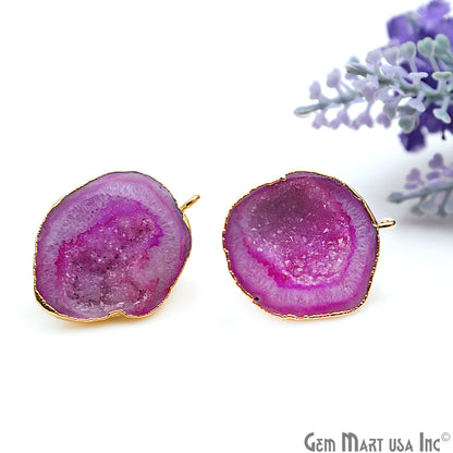 DIY Agate Slice Geode Druzy Gold Edged Loop Connector Studs Earrings