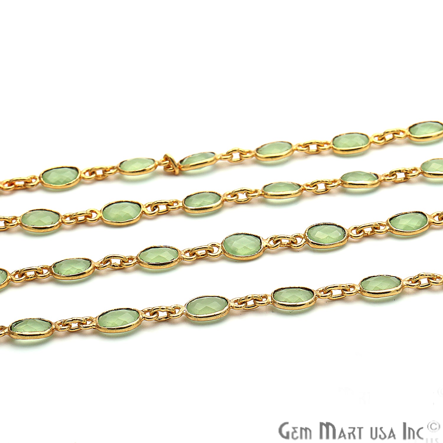 Green Chalcedony 6x4mm Bezel Gold Plated Continuous Connector Chain - GemMartUSA