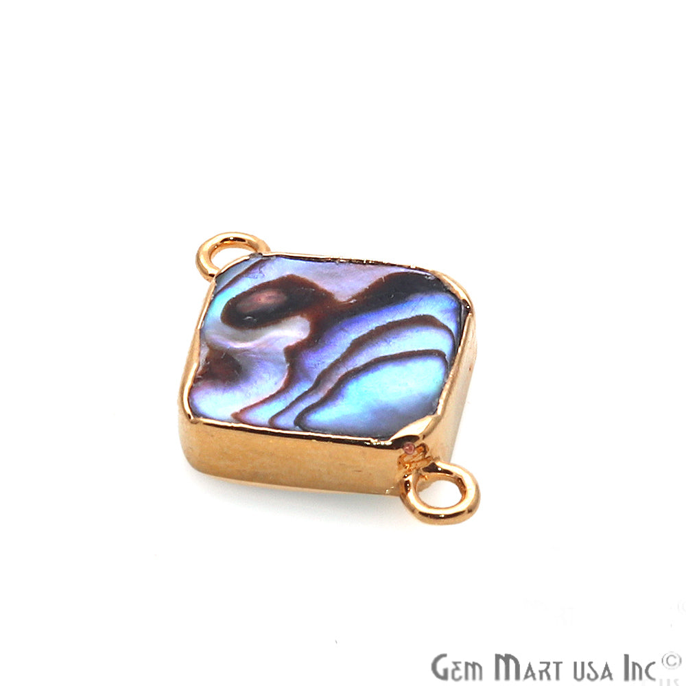 Abalone Shell Square Gold Electroplated Double Bail 12mm Gemstone Connector - GemMartUSA