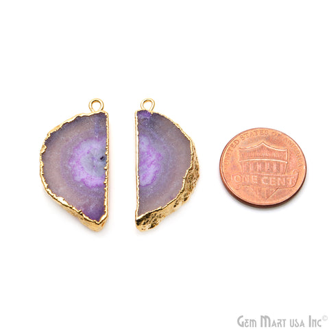 Agate Slice 17x31mm Organic Gold Electroplated Gemstone Earring Connector 1 Pair