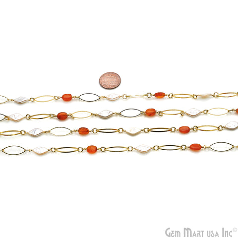 Carnelian & Pearl With Gold Marquise Finding Rosary Chain