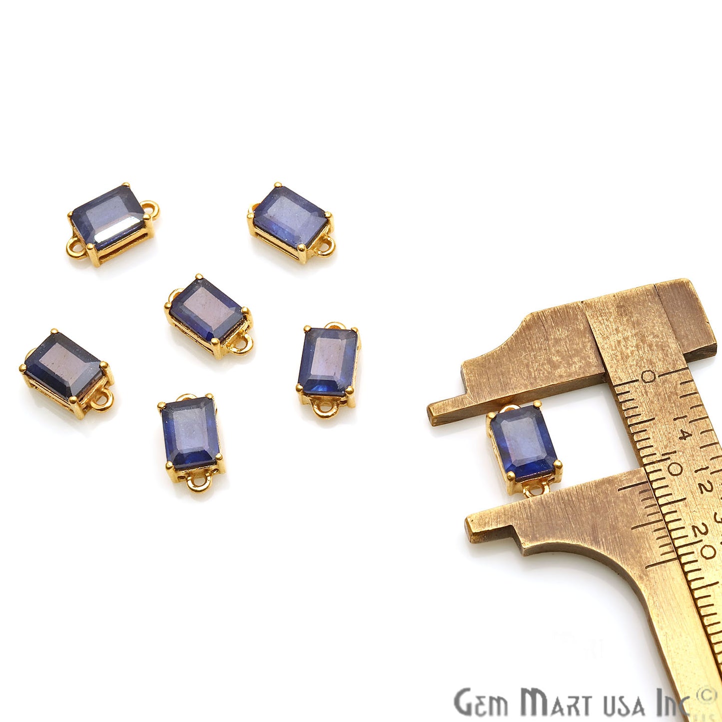 Sapphire Prong Setting Gold Plated Double Bail Gemstone Connector - GemMartUSA