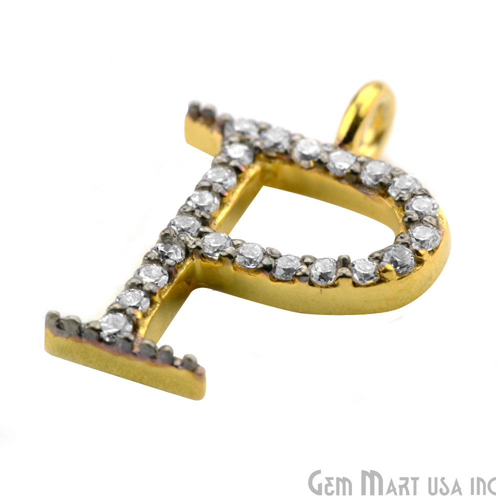 P' Alphabet Charm CZ Pave Gold Vermeil Charm for Bracelet & Pendants - GemMartUSA