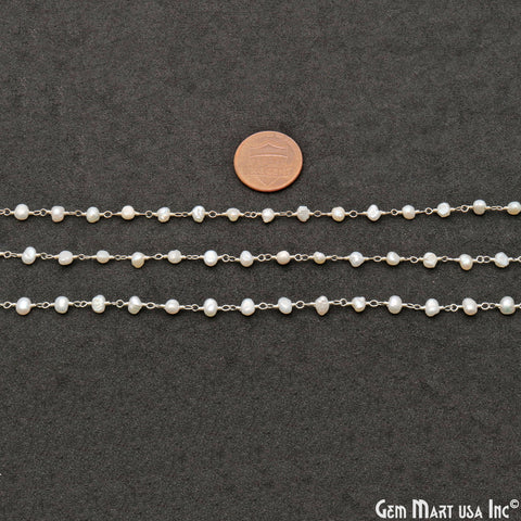 Pearl Organic Beads Silver Wire Wrapped Rosary Chain