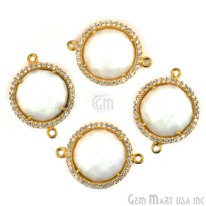 Cubic Zircon Pave 16mm Round Double Bail Gemstone Connector (Pick Your Gemstone) - GemMartUSA