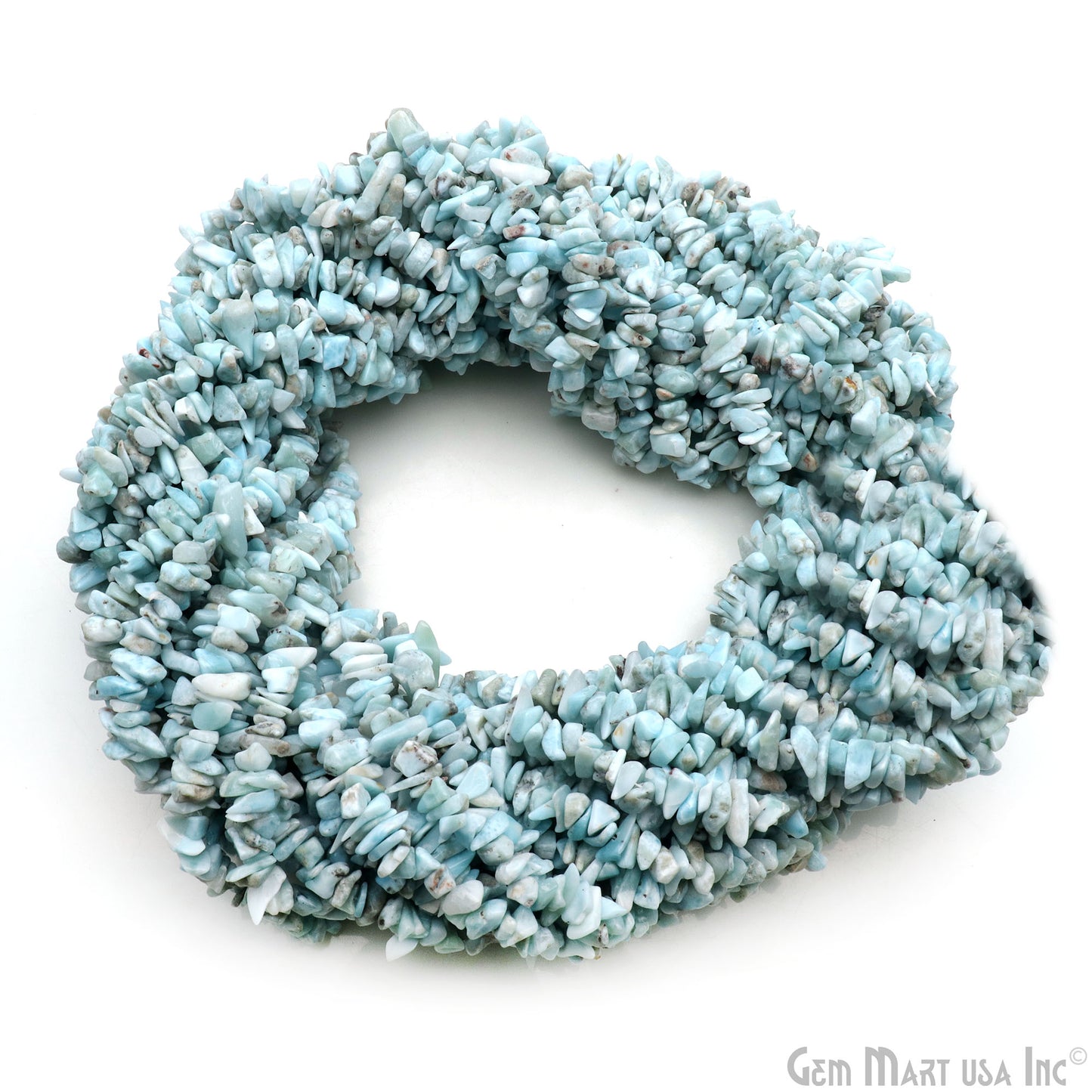 Larimar Chip Beads, 34 Inch, Natural Chip Strands, Drilled Strung Nugget Beads, 3-7mm, Polished, GemMartUSA (CHLI-70001)