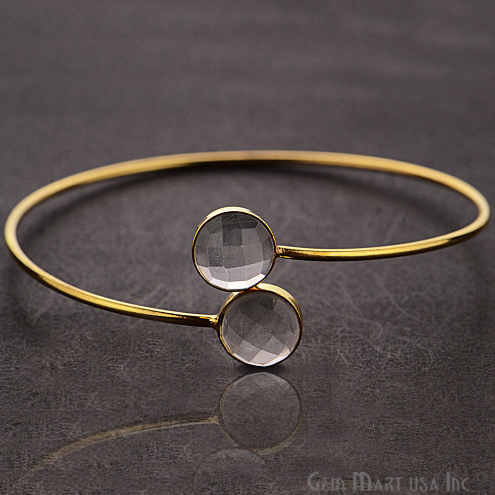 Round 10mm Adjustable Gold Plated Bangle Bracelet (Choose Gemstone) - GemMartUSA