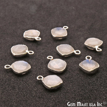 Rainbow Moonstone 10mm Cushion Silver Electroplated Gemstone Connector - GemMartUSA