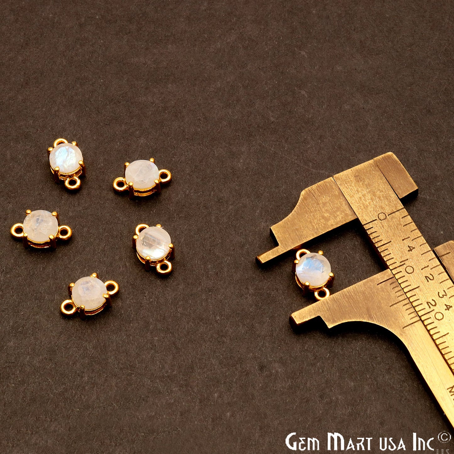 Rainbow Moonstone Prong Setting Gold Plated Flashy Gemstone Connector - GemMartUSA