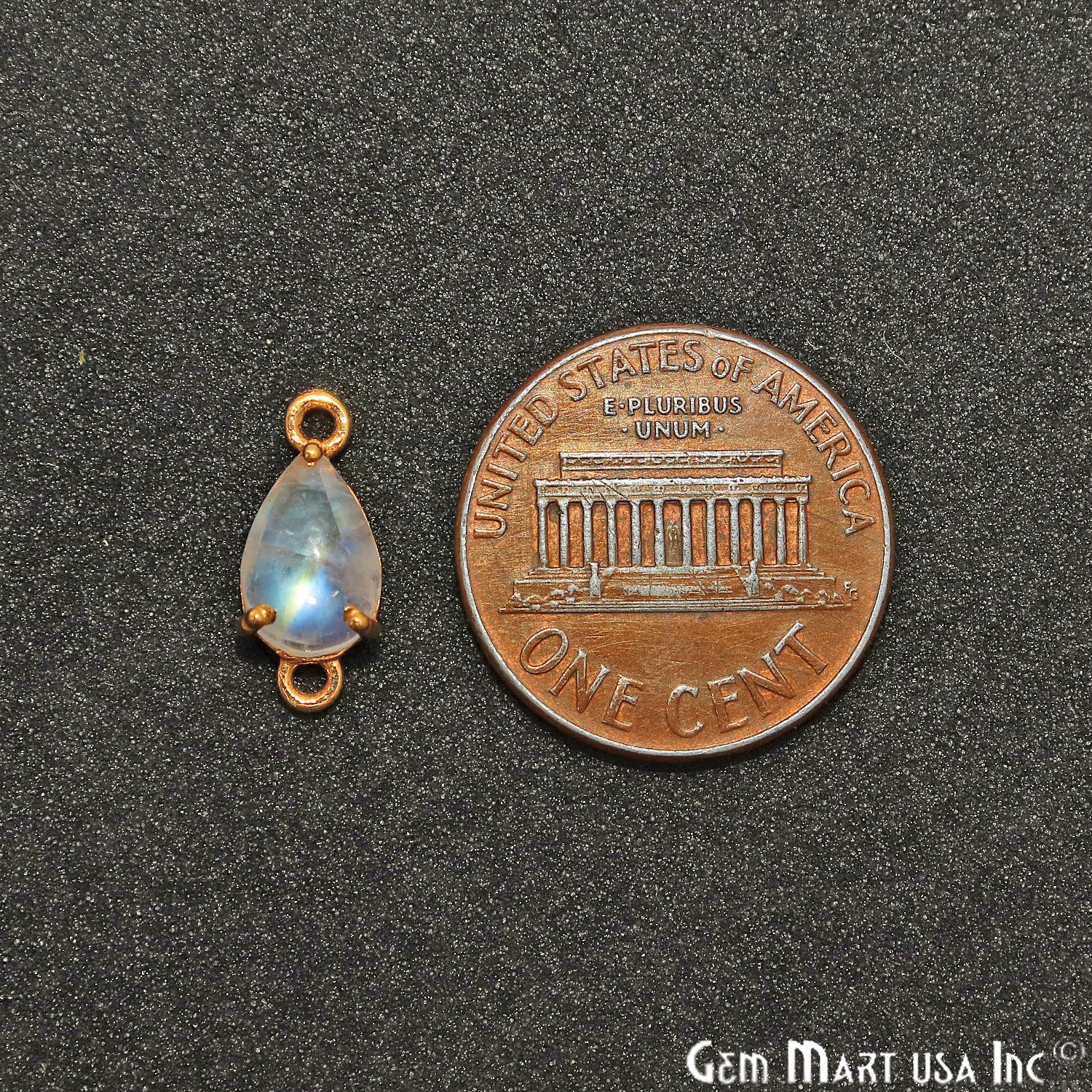 Rainbow Moonstone Cabochon Pears Prong Gold Plated Bail Connector - GemMartUSA