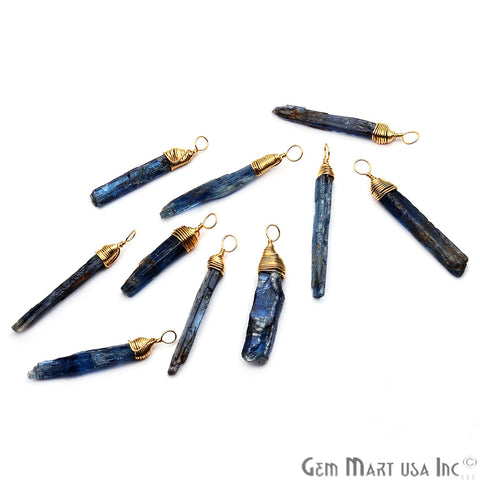 Kyanite Gold Wire Wrapped 30x4mm Jewelry Making Rough Shape Connector - GemMartUSA