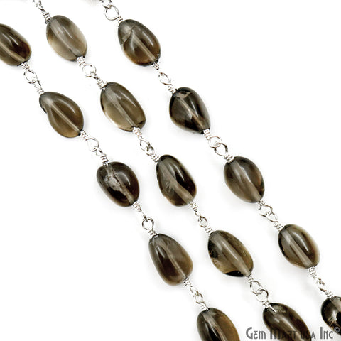 Smoky Topaz Tumble Beads 8x5mm Silver Plated Gemstone Rosary Chain
