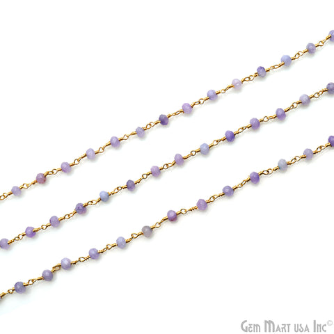 Lavender Jade 4mm Faceted Beads Gold Wire Wrapped Rosary Chain
