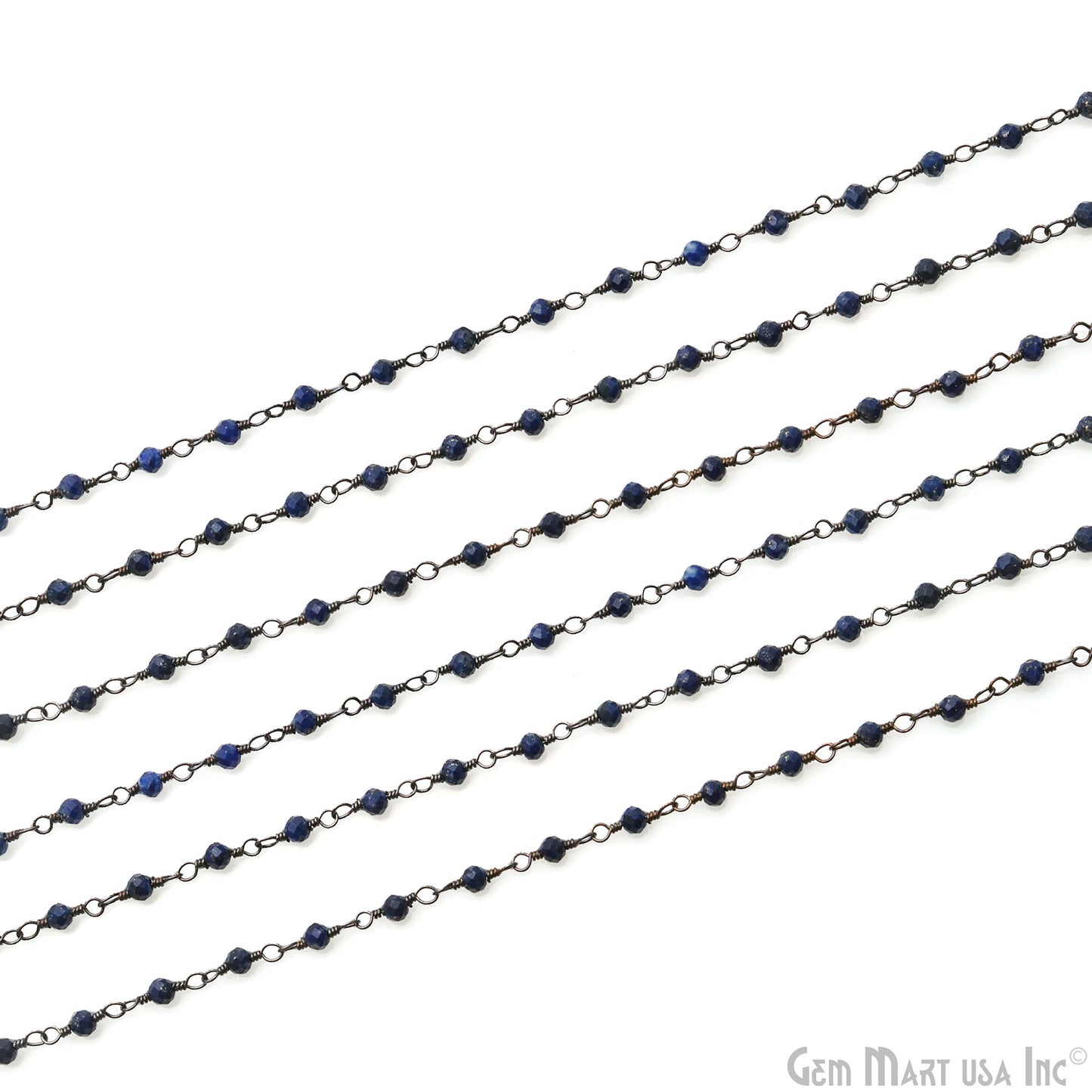 Lapis Rondelle Oxidized Wire Wrapped Gemstone Beads Rosary Chain (762975191087)