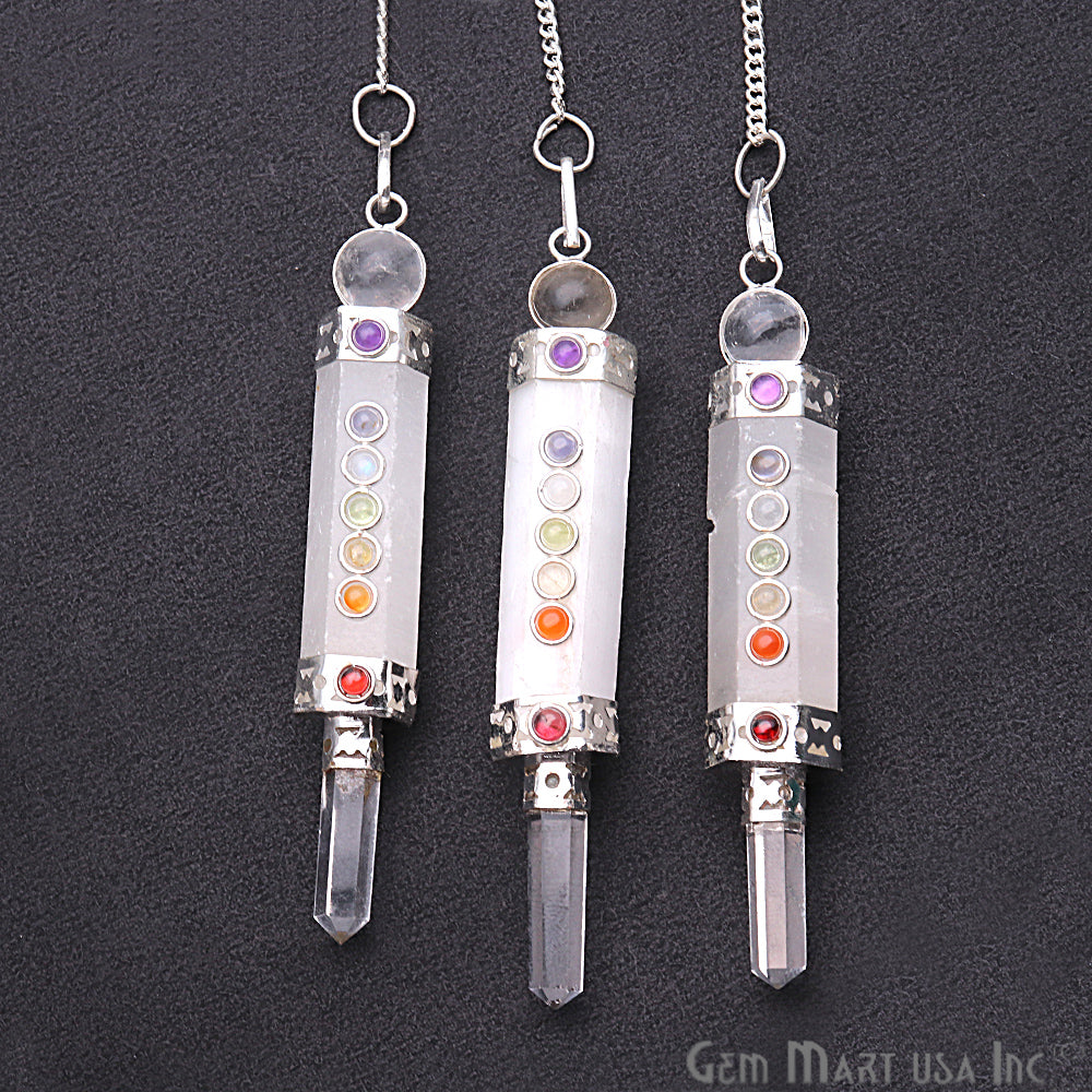 DIY 7 Chakra Healing Gemstone 83x11mm Silver Plated Chain Terminated Pendant - GemMartUSA