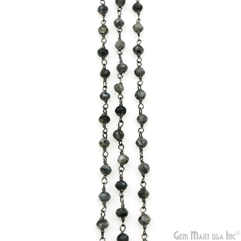 Black Rutilated Jade Faceted Beads 4mm Oxidized Gemstone Rosary Chain