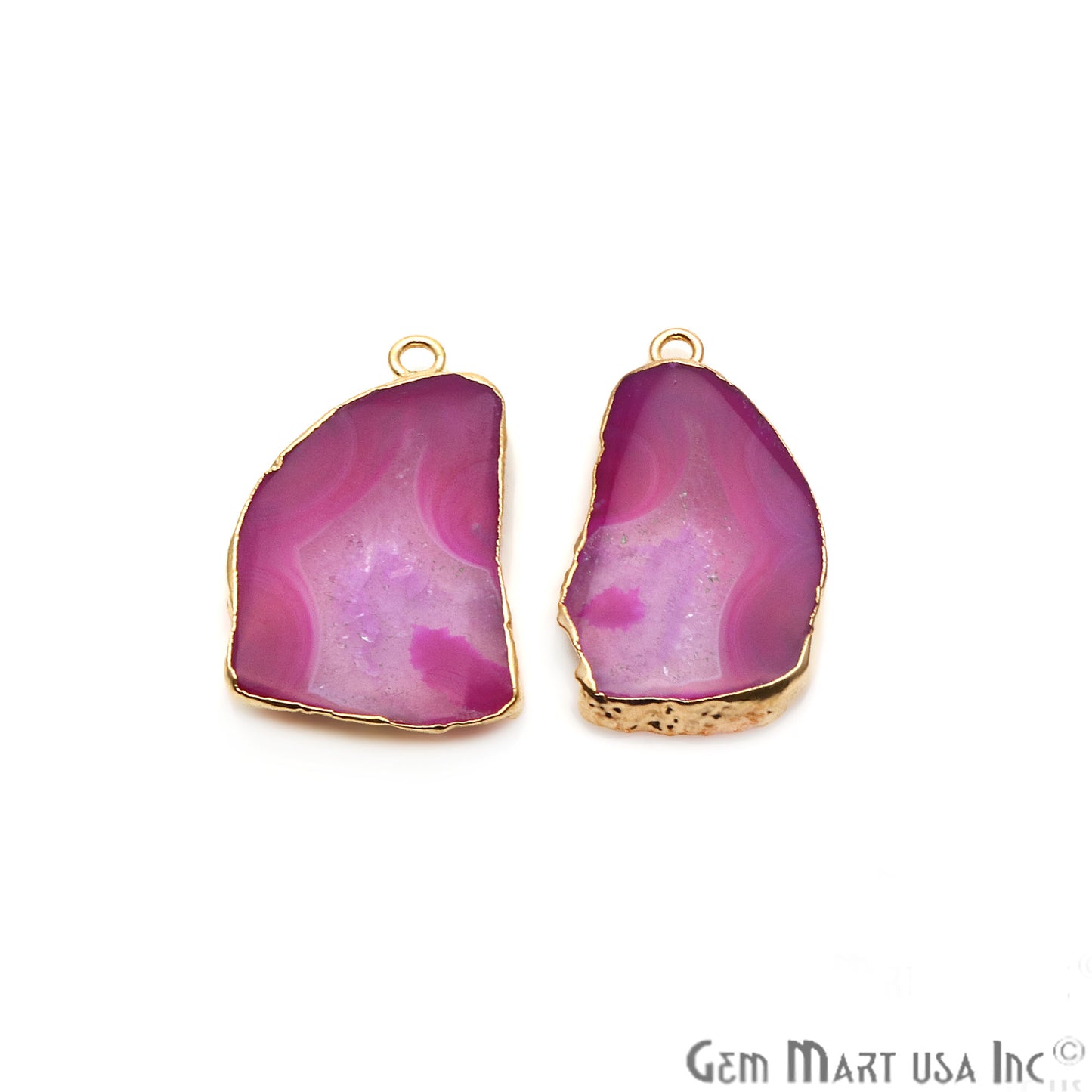 Agate Slice 17x31mm Organic Gold Electroplated Gemstone Earring Connector 1 Pair - GemMartUSA