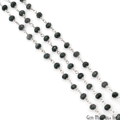 Gray Jade Faceted Beads 4mm Silver Plated Gemstone Rosary Chain