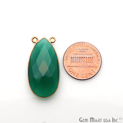 Green Onyx 30x16mm Pears Gold Plated Double Bail Connector - GemMartUSA