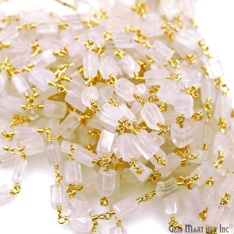 Rose Quartz Tumble Beads 8x5mm Gold Wire Wrapped Rosary Chain