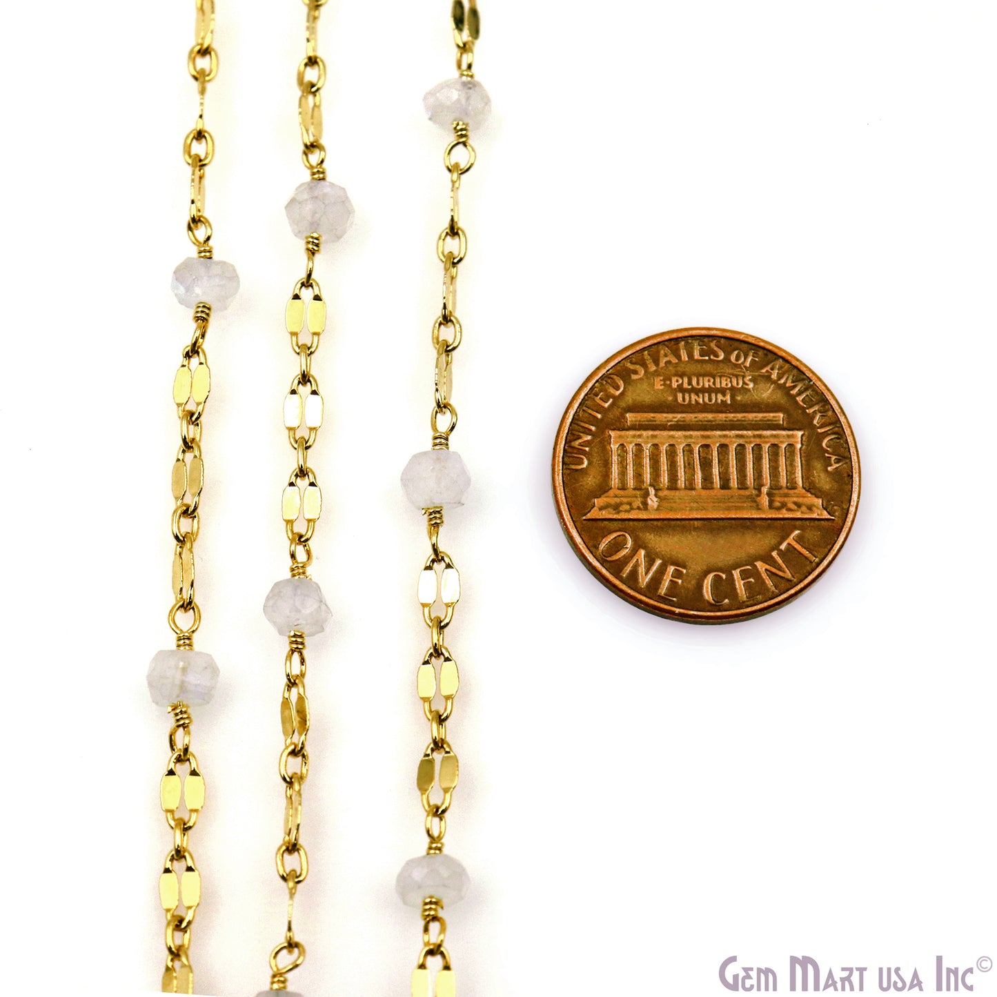 Rainbow Moonstone Beads Gold Plated Finding Rosary Chain