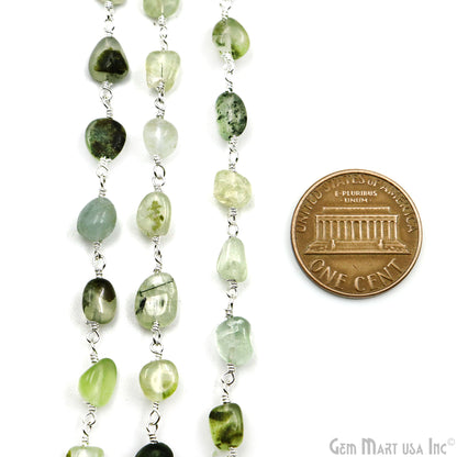 Green Rutile Tumble Beads 8x5mm Silver Plated Gemstone Rosary Chain