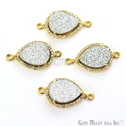 Druzy Pears Shape 10x12mm Cubic Zirconia Pave Gemstone Connector (Pick Your Druzy) - GemMartUSA